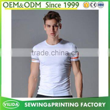 New fashion men's 100% polyester short sleeve slim fit dry fit elastic sport t shirt