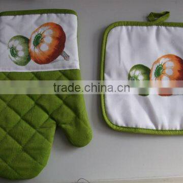 Cotton Twill Material Set Coffee or Cook Chef Design Oven Mitten Pot Holder Kitchen Basics Set photo-3