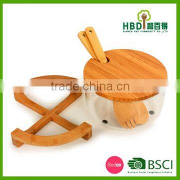 Large Glass Salad Bowls With Bamboo Lid