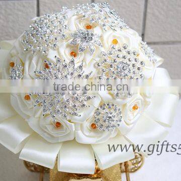 Luxurious White Satin Pearls Jewel Bouquet Bridal Bouquet Bridesmaid Bouquet photo-2