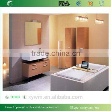 DT003 Bamboo Bathtub Caddy Tray With Extending Sides and Bath Table Shelf Holds Tablet Book Phone and a Glass of Wine