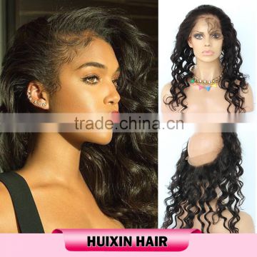 Natural wave Peruvian virgin hair 360 lace frontal with lace band ,lace frontal