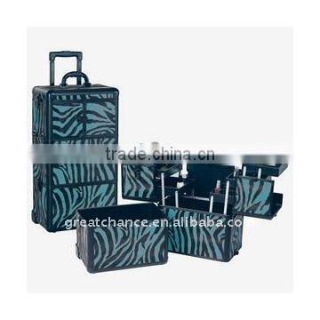 Professional Turqoise Zebra Rolling Cosmetic Case