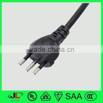 Brazil high voltage copper flexible connector 3 core round wire cable/cord flat Inmetro 3 pin plug