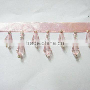 Baby pink dangle Seed Glass and Acrylic Beaded Fringe sewing supplies