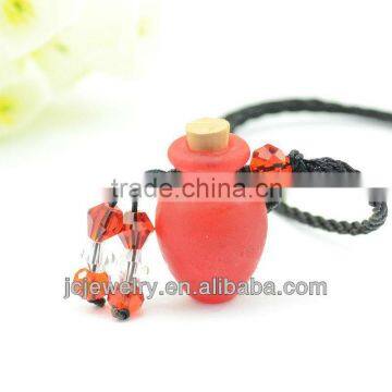 Murano Glass Blood Red ashes oil perfume bottle cork pendant vial Necklace