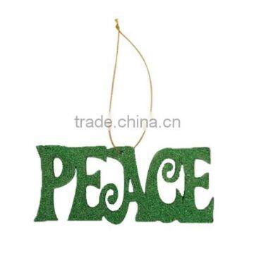 Wooden christmas "PEACE" letter hanging ornaments with glitter xmas gifts for tree home decoration