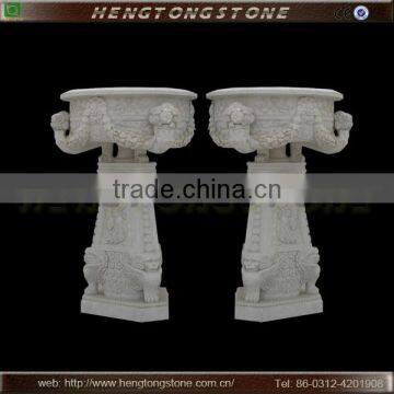 Hand Carved Garden Decorative White Marble Flowerpot Planter