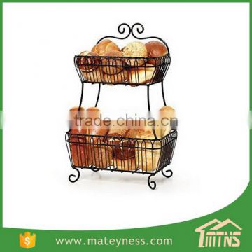 2 Tier Flat-Back Bread Display Rack Metal Bread Basket