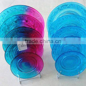 set 5 blue color light glass plates for table decoration