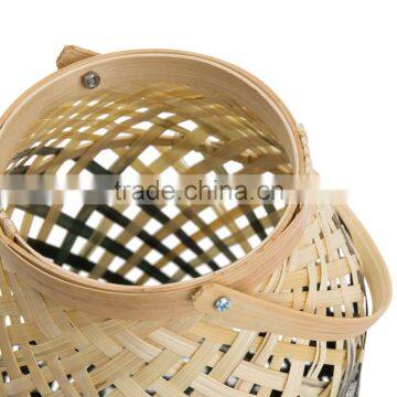 Natural & Grey Green Basket Weave Design, Set of Two 100% Bamboo Lamp Shades Lighting photo-4