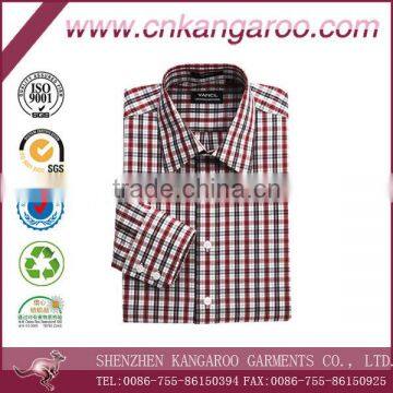 Mens long sleeves red black cotton gingham casual shirt