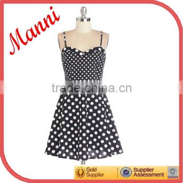 Manni 2014 Latest Black And White Polk Dot Vintage Fancy Dress For Party