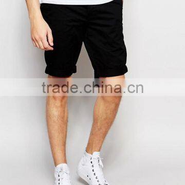 High Quality Custom Two Back Pocket Men's Black Slim Fit 97% Cotton 3% Elastane Stretch Twill Concealed Fly Casual Hot Shorts