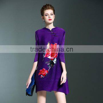 Fashion woman pleat mandarin collar Chinese dresses