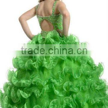 New Green Beaded off Shoulder Girls' Gown photo-2