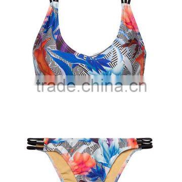 ladies fashion print and cross strap bikini