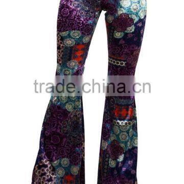 MGOO 2017 Custom Print Velvet Floral Print Bottom Leggings High Waist Flare Leg Opening Fashion Pants photo-2
