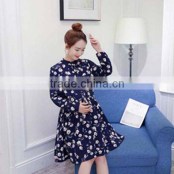 High Waist Fashion Spring Maternity Dress 2017 Import Floral Print Chiffon Dress
