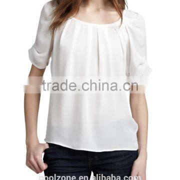 Latest Pleated Neck Puffed Shoulders Silk Blouse Elegant Silk Blouses Models photo-2