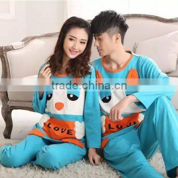 2015 Wholesale Blue Cotton Couple Pajamas photo-2