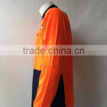 Mens Two-tone High Visibity Reflective Work Wear Poly/cotton Silk-screen Print Safety Polo Shirt photo-3