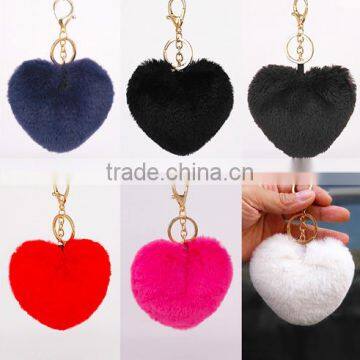 2017 New Imitation Rabbit Fur Heart-shaped Pendant Fashion Fur Hair Ball Bag Key Chain Phone Accessories Ornaments photo-3