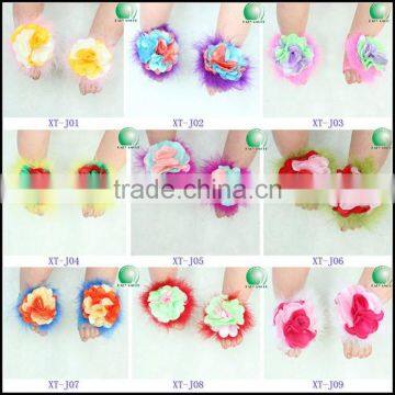 Wholesale new arrival photo props infant baby flower sandals with feather M5052002