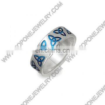 best quality new elegant design men's engraved ring with blue enamel celtic titanium ring