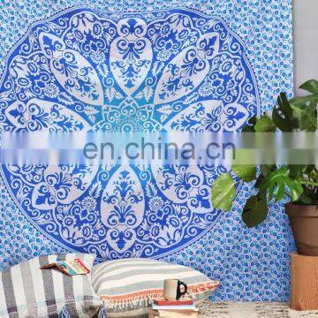 Indian Blue Mandala Tapestry, Bed cover hippy wall hanging Bohemian Bed Sheet Bed Spread Throw Cotton Handmade Beach Cover Art