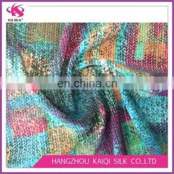 Wool Knitting Pattern Digital Printing Silk CDC 100% Pure Silk Crepe de Chine Fabric photo-2