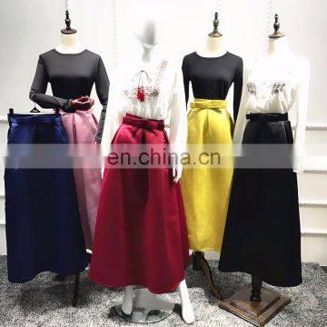 New Arrival Fashion Elegant Full Length 5Colors Satin Plus Size Lady Long Skirt Islamic Women Maxi Skrit