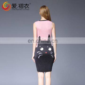 T-shirt Style Dress Sleeveless Designs Casual Women Pleated Dress photo-3