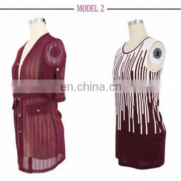 Stripe Jacquard Mesh See-Throught Old Women Long Cardigan Guangzhou Factory photo-6