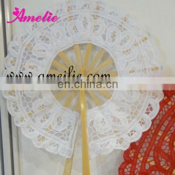 Round Shape-White Battenburg Lace Hand Fan