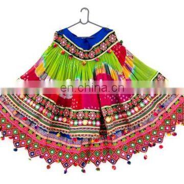 Designer Traditional Bhandhni Pom Pom Mirror work Chaniya Choli -Traditional Mirror work Pom POm Bandhej Chaniya Choli