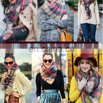 Wholesale Fashion Colorful Plaid Square Pashmina Scarf Shawl photo-3