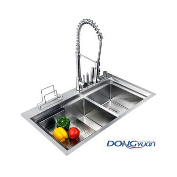 Guangdong Dongyuan Kitchenware 850×500×220mm POSCO SUS304 Stainless Steel Double bowl Handmade Dual Mount Kitchen Sink (DY-HA605-855022-R10)