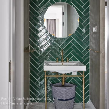 Green Retro Bump Wavy Backsplah Subway Wall Tiles