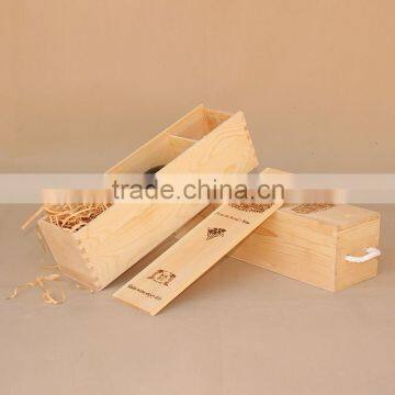 Custom Handmade Pine Wooden Wine Gift Box Sliding Lid Wine Boxes