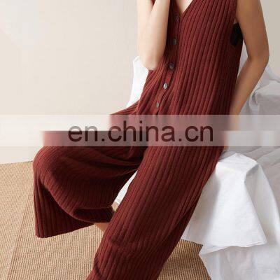 Women Cashmere Sleeveless One Piece Jumpsuit Wide Leg Loose Rompers photo-2