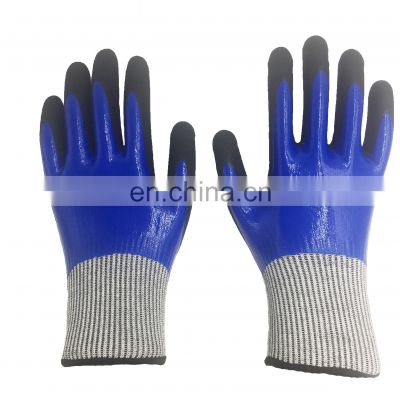 Anti Oil Double Dipped Waterproof Nitrile Safety Work Cut Resistant Gloves