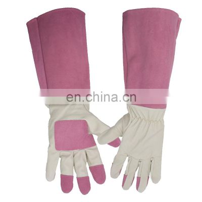 HANDLANDY Durability Pink Pigskin Leather Garden Gloves With Claws For Digging Planting