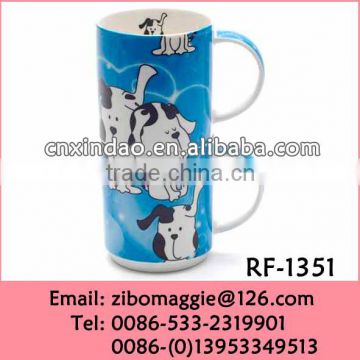 2015 Popular Cartoon Designed Stackable Ceramic Kids Travel Drinking Mug with Wholesale Price