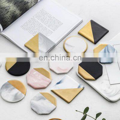 Marble Coasters Unique Beer Coffee Bar Tea Round Hexagon Custom Gold Set Holders Cup Mat Marble Coasters For Drink