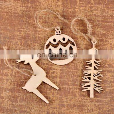 Pack of 16 Wooden Christmas Tree Diy Ornament Crafts Natural Wood Hanging Tags Pendant With Strings