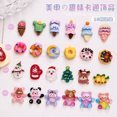 Christmas cartoon nail accessories new ice cream donuts cute little bear snowman three-dimensional nail decoration diamond