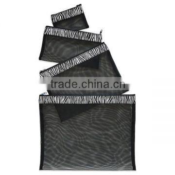 Multi Purpose 4 Pcs Mesh Bag Set Travel Cosmetics Organizer Business Card Organizer With Zebra Leather Trim photo-2