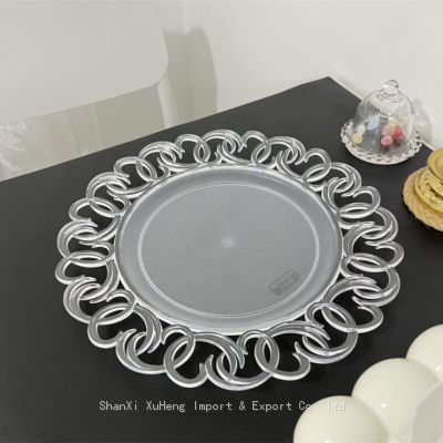 New Arrival Vintage Clear Round Plastic Charger Plates Acrylic Dinner Dishes For Wedding photo-3