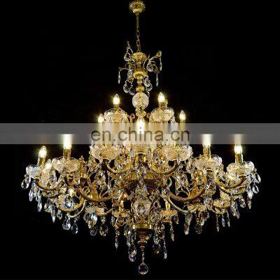 French Antique Brass Living Room Dining Hanging Light Home Decor Brass Crystal Chandelier